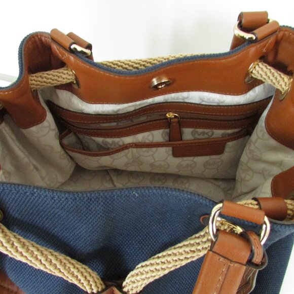 Michael Kors Canvas Shoulder Bag Purse, Navy marina gathered tote - Picture 4 of 9
